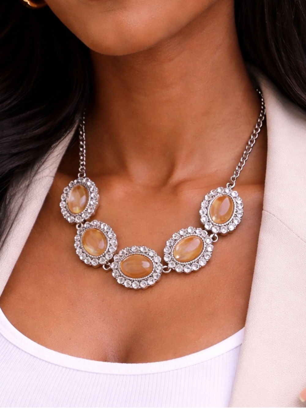 Elegant Faux Taupe Stone Statement Necklace